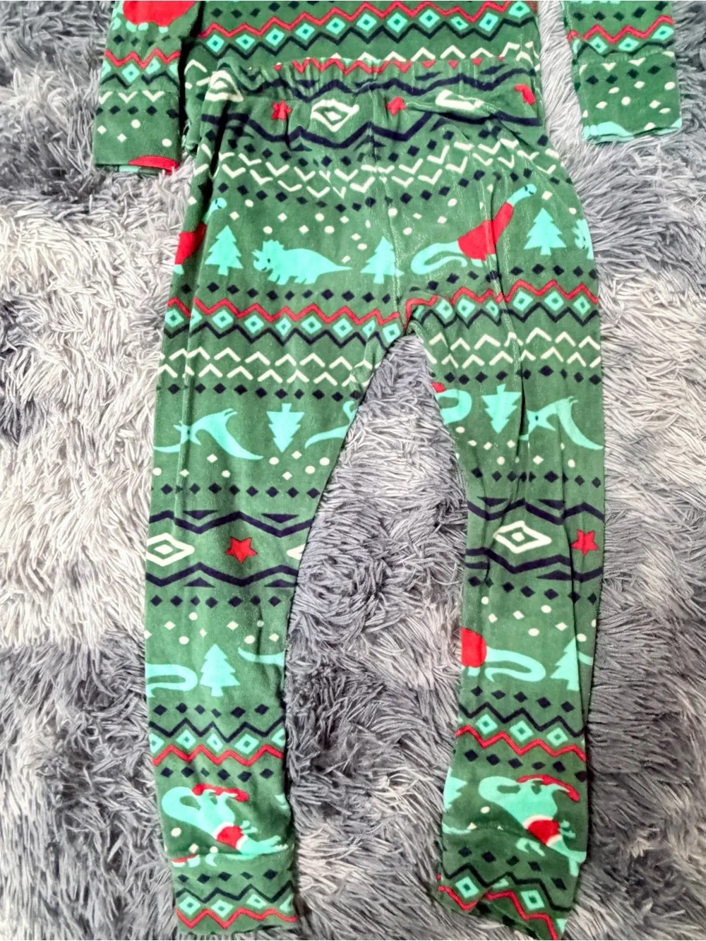 Boys 4T Green Dino Print Pajama Set Velour Cozy Holiday Dinosaur theme matching